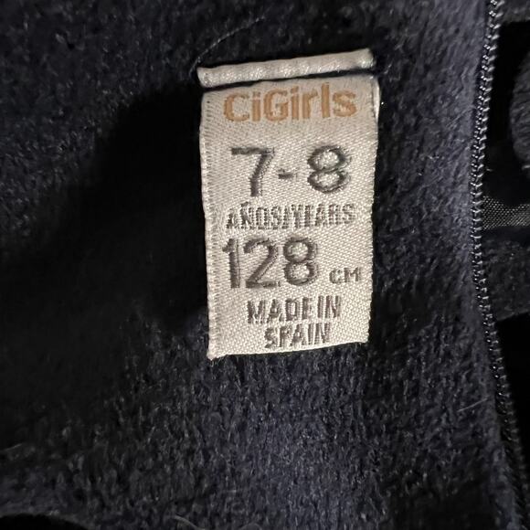 VTG Spain CiGirls Suede Like Scalloped Navy Lined Pinafore Holiday Recital 7/8 - Picture 7 of 13